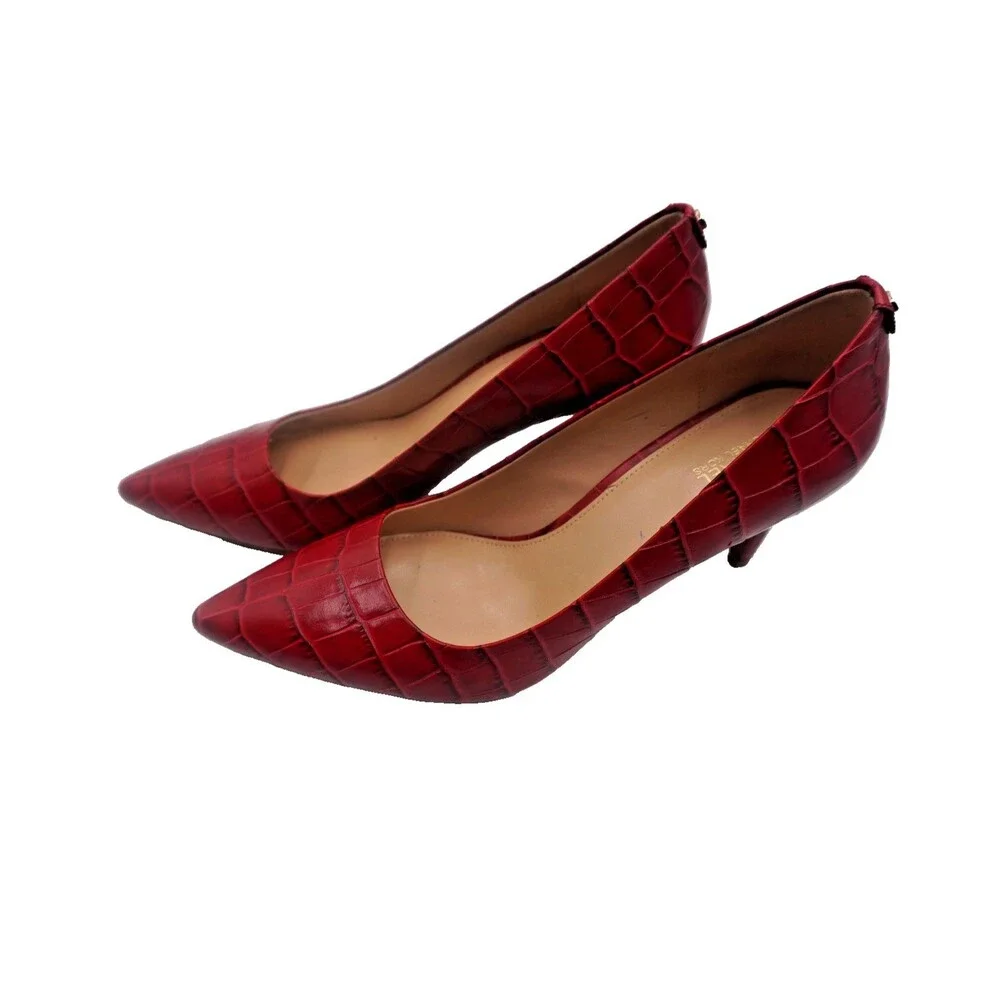 Michael Kors Burgundy Croc Embossed Pointed Toe Office Heel Pumps Size 9.5M